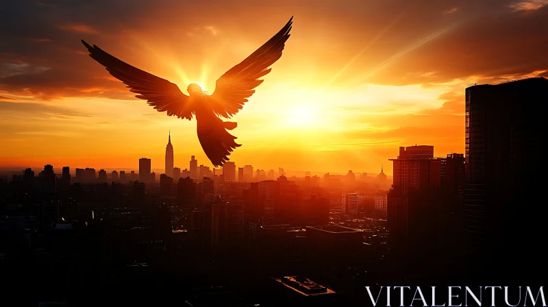 Sunset Angel Over Urban Landscape AI Image