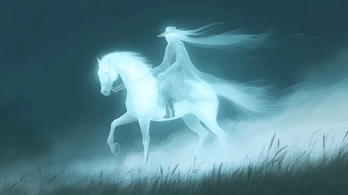 Ethereal Horseman in Spectral Landscape