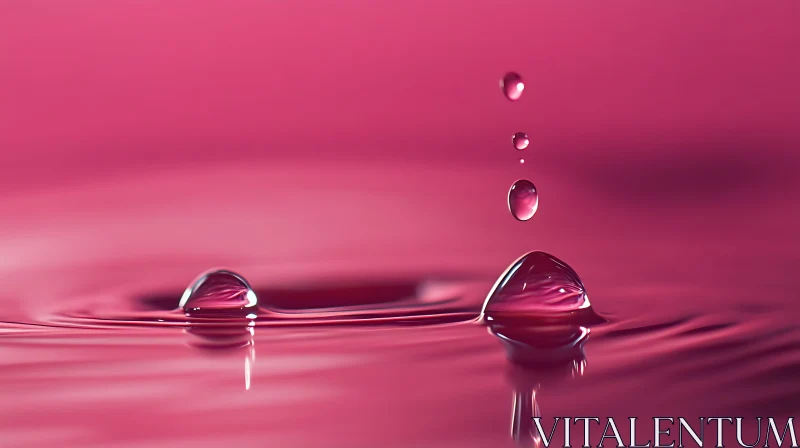 AI ART Close-up of Descending Water Droplets in Pink Hue