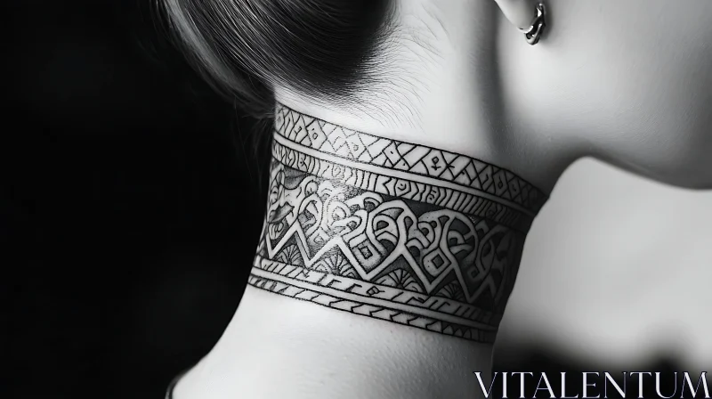 Intricate Monochrome Neck Tattoo AI Image