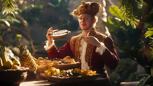 Man Playing Music with Fruit