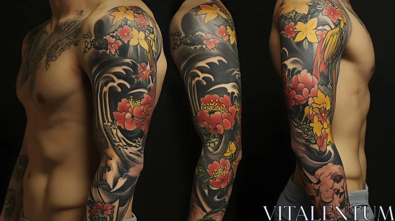 Full Sleeve Tattoo Design with Flowers and Patterns AI Image