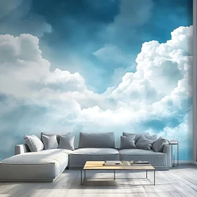 Tranquil Living Room with Cloud Wall Art