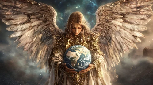 Celestial Guardian: Angel with World in Hands