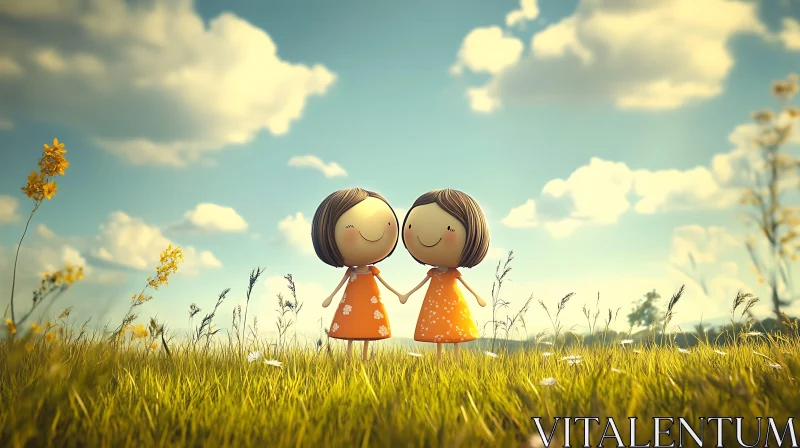 AI ART Whimsical Cartoon Girls Holding Hands