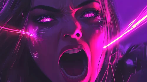 Neon Cyborg Woman Portrait