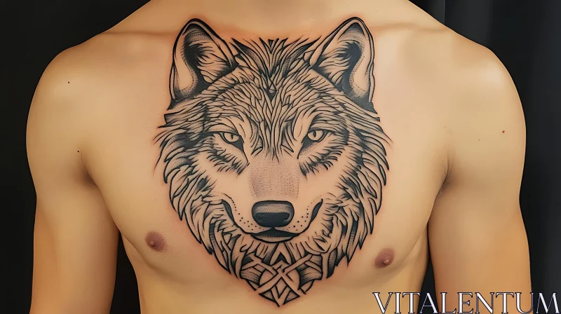 Detailed Wolf Tattoo on Chest AI Image