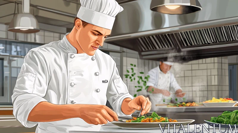 Master Chef in Commercial Kitchen AI Image