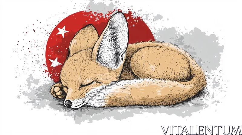 Sleeping Fox Art with Starry Background AI Image