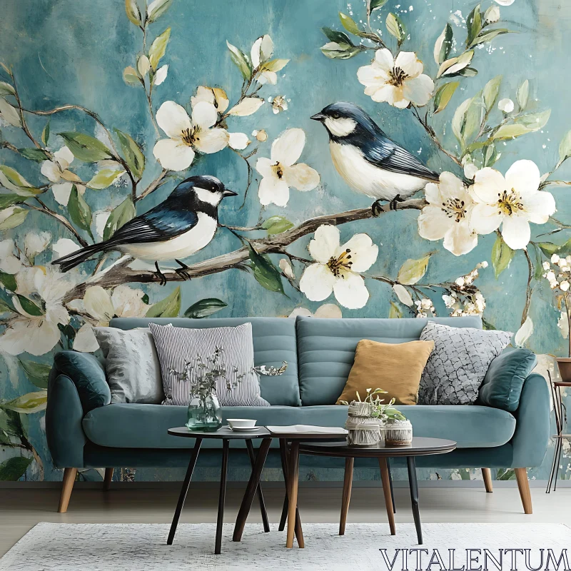 Blossom Birds Interior Scene Art AI Image