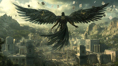 Winged Guardian Over Ruins