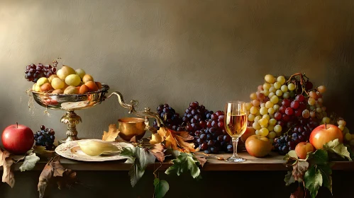 Vintage Fruit and Wine Still Life