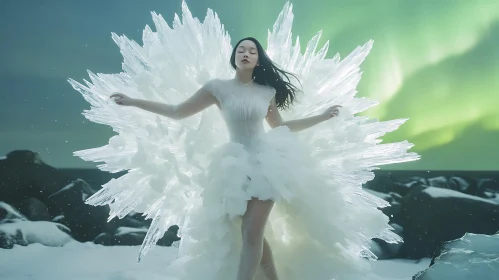 Frozen Elegance: A Woman's Dance with Ice