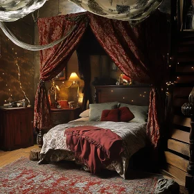 Red Canopy Bed in Cozy Bedroom