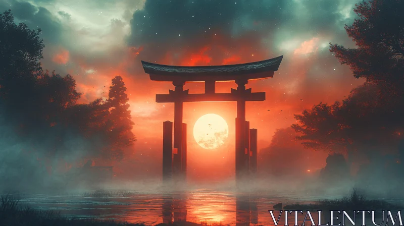 AI ART Japanese Gate at Dusk