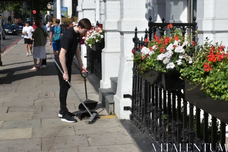 Urban Sidewalk Cleanup Free Stock Photo