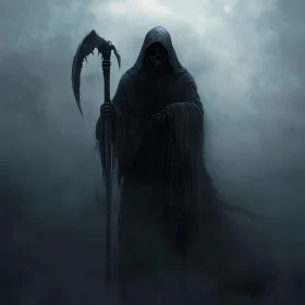 Dark shrouded figure with scythe