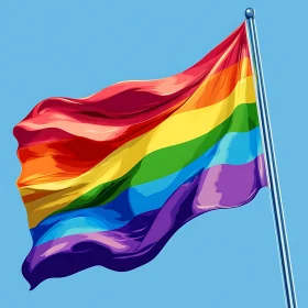 Colorful Pride Flag Against Blue Sky