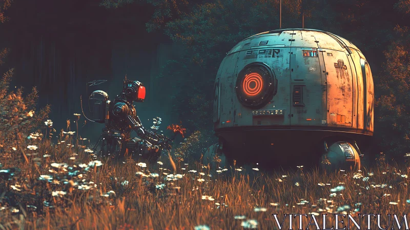 AI ART Mechanical Companions amidst Wildflowers