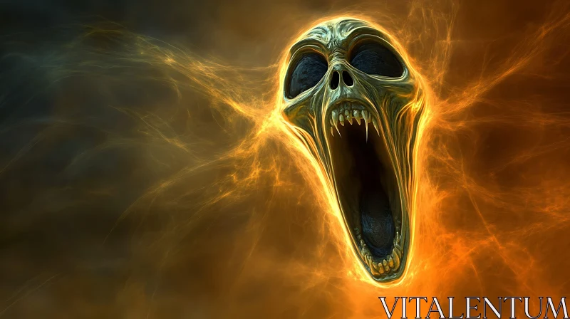 AI ART Screaming Skull in Fiery Energy