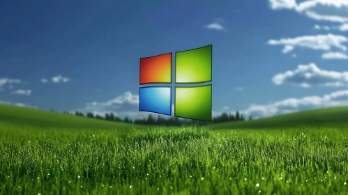 Serene Green Field with Windows Logo