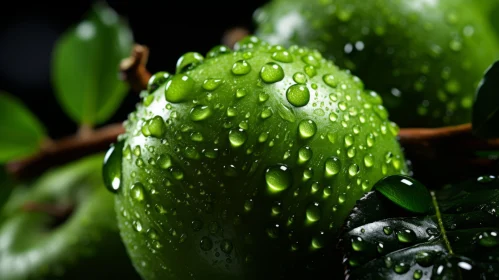 Green Apples with Water Droplets - A Study in Contrast