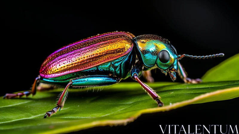Spectacular Beetle on Leaf - A Burst of Spectrum Colors AI Image