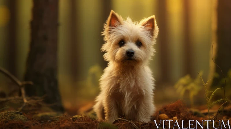 White Terrier Puppy in Forest Field - Still Life Art AI Image