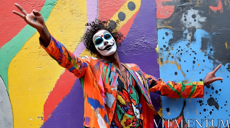 Vivid Clown Amidst Graffiti AI Image