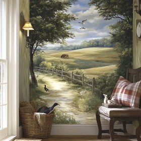 Serene Countryside Scene with Birds