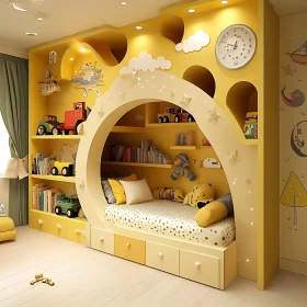 Children's Room with Integrated Bed and Shelves