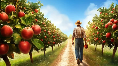 Farmer in Apple Orchard