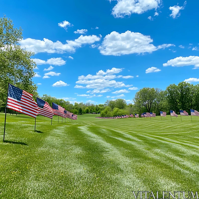 AI ART Patriotic Display of Flags on Green Field