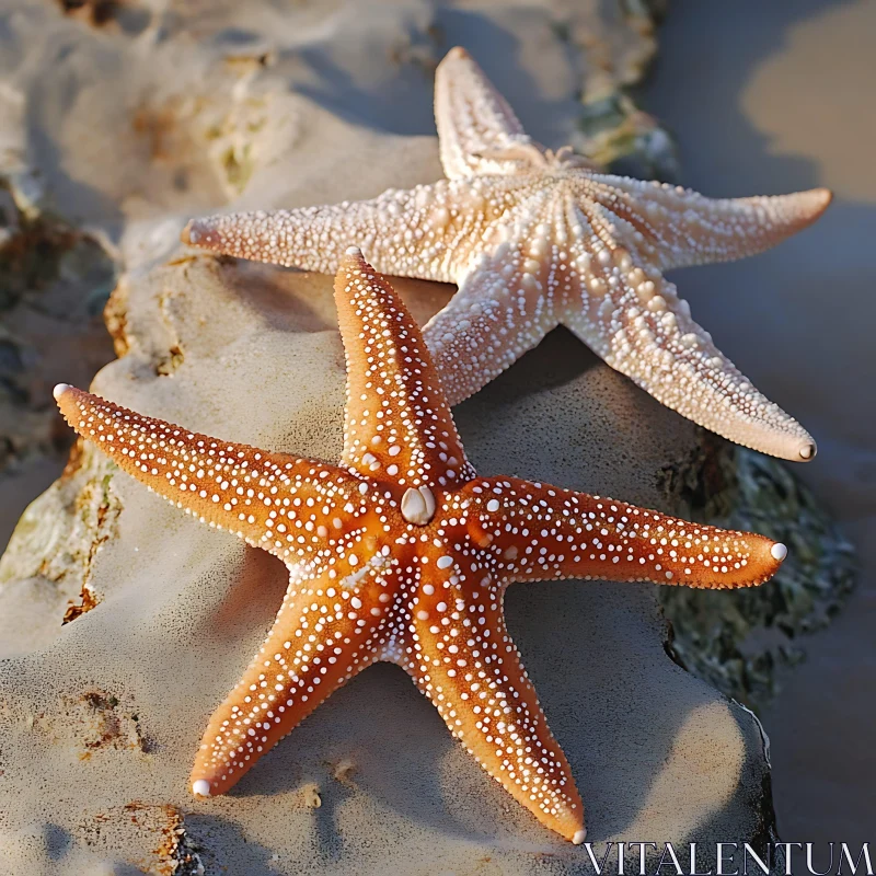 Marine Life: Starfish on Sand and Rocks AI Image