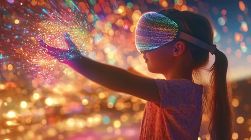 Girl Immersed in Virtual Reality Experience