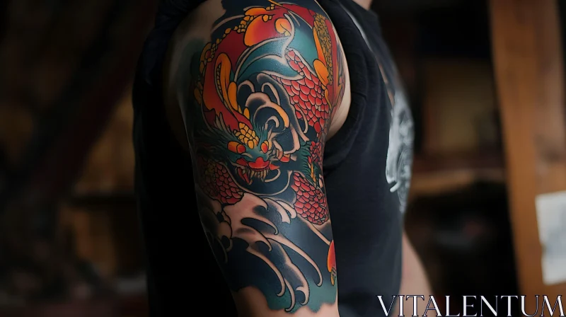 Intricate Upper Arm Dragon Tattoo AI Image