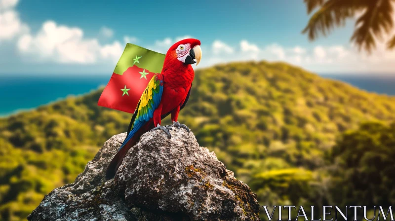 Tropical Bird on Rocky Perch AI Image