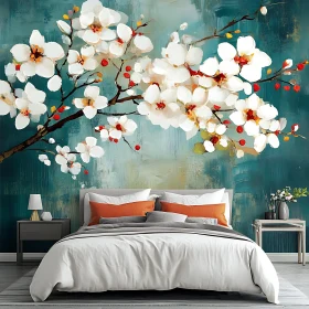 Elegant Bedroom with Floral Accent Wall