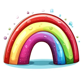 Colorful Cartoon Rainbow with Water Droplets