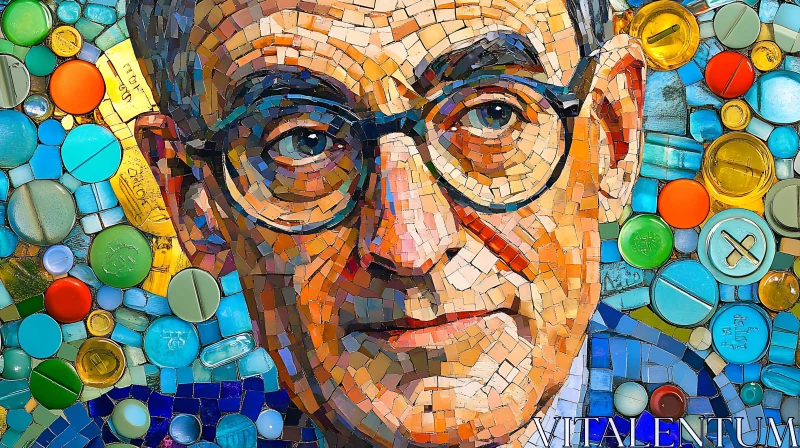 AI ART Mosaic Portrait of a Man with Pills