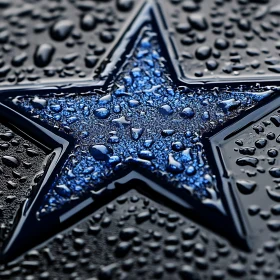 Abstract Close-Up of Blue Star with Water Droplets