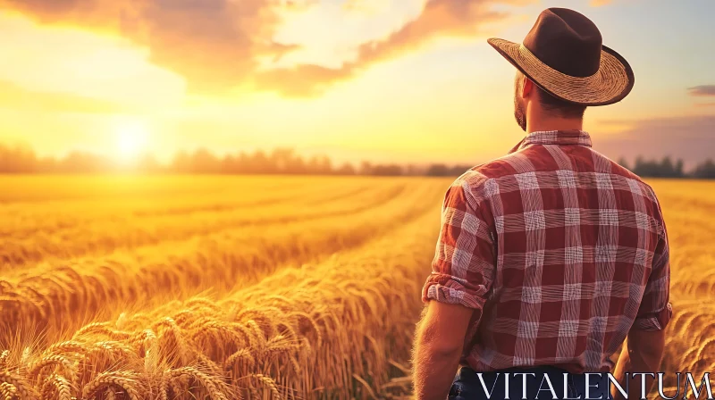 Farmer Contemplates the Wheat Field AI Image