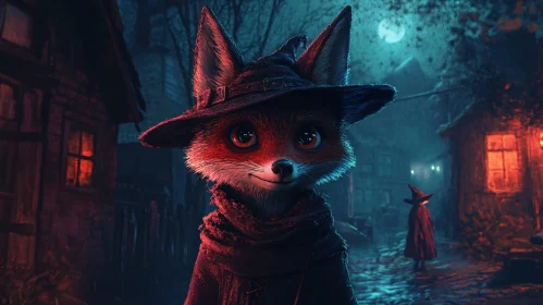Enchanting Fox Sorceress Under the Night Sky