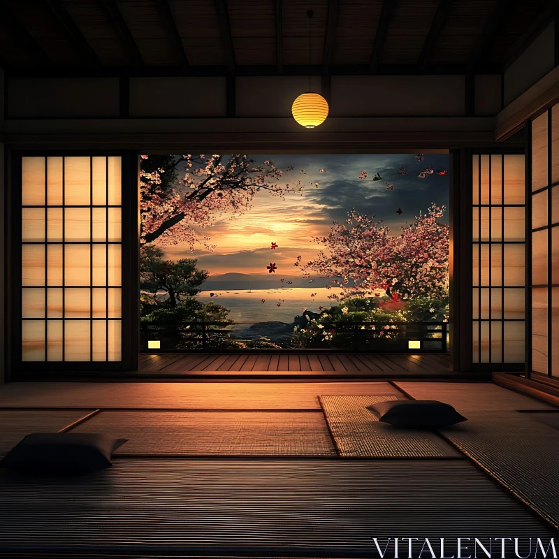 Sunset Serenity in Japanese Interior AI Image