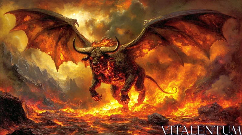 Winged Demon in Volcanic Inferno AI Image