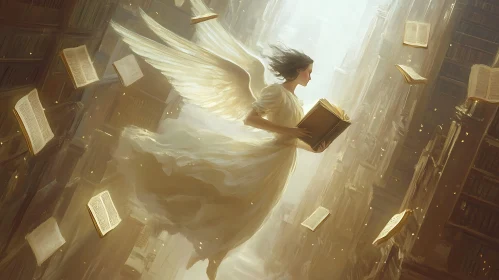 Winged Reader in a Celestial Library