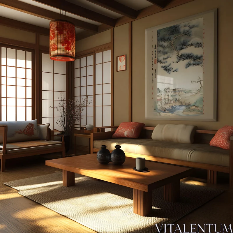 AI ART Harmonious Interior with Tatami and Classic Decor