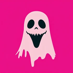 Smiling Ghost on Pink Background