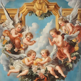 Baroque Angels with Roses Painting