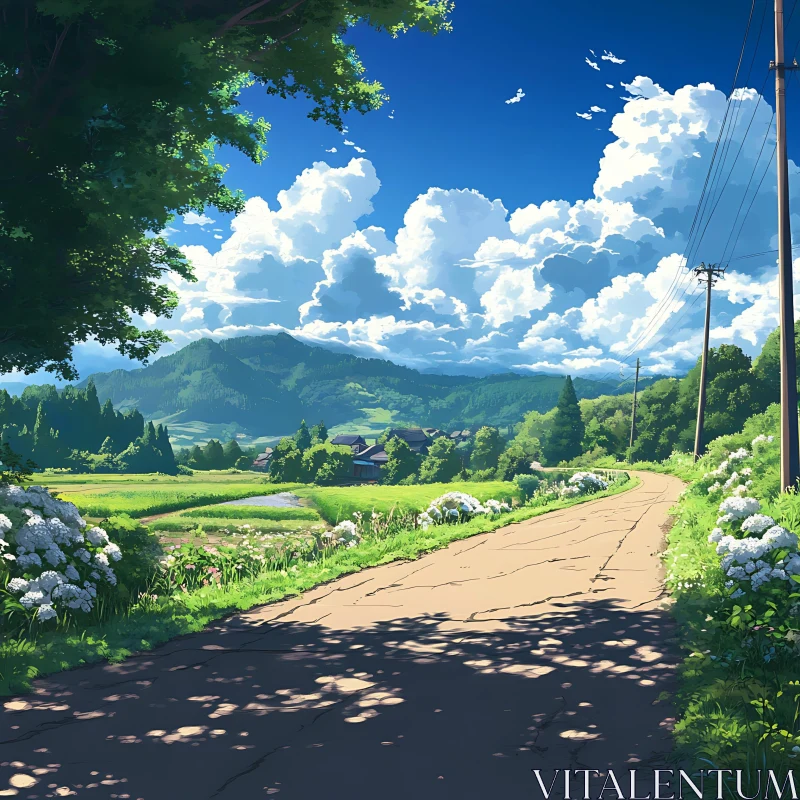 AI ART Picturesque Road Through Green Landscape